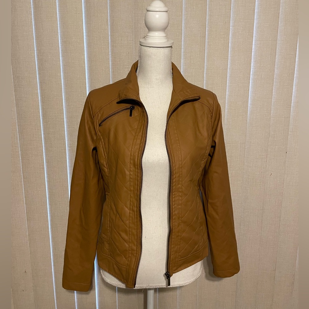 Miss Lili Tan Faux Leather Jacket Size XS